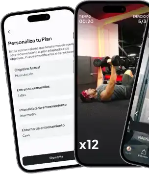 Mockup de la app mostrando entrenamientos guiados